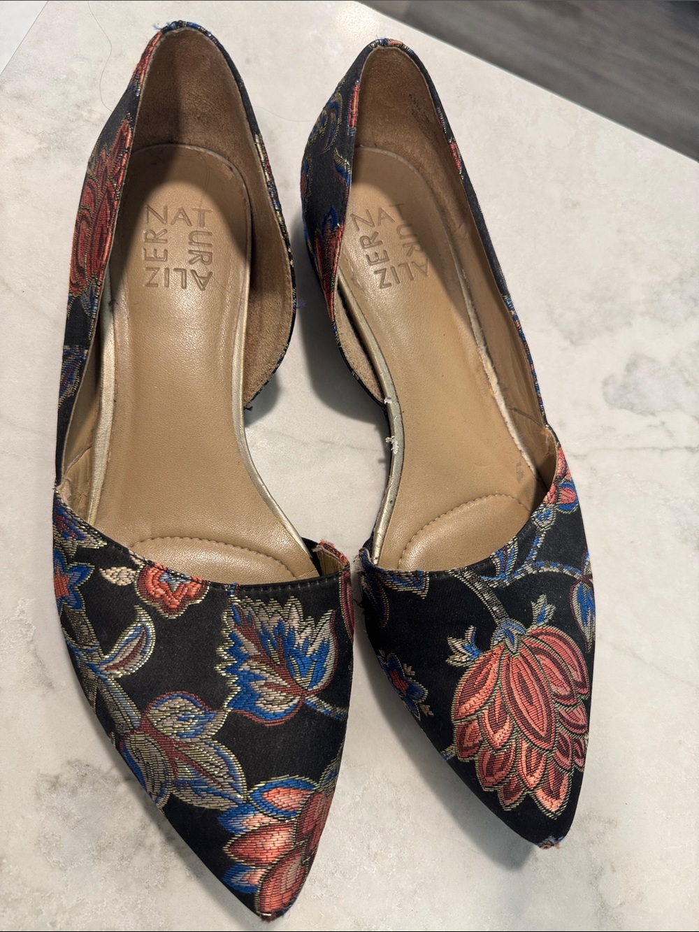 Naturalizer Samantha Black Floral Pointed-Toe D'Orsay Flats 8.5